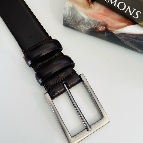 JOSEPH ABBOUD Belt Genuine Leather Gunmetal Buckle Handcrafted In Italy - Picture 7 of 15